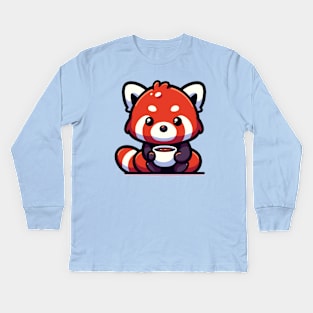 Tea Time Tranquility - Red Panda's Relaxing Refreshment Kids Long Sleeve T-Shirt